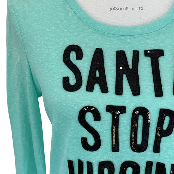 AEROPOSTALE - Santa, Stop Judging Me! - Sequin Mint Green Cropped Top - Picture 6 of 14